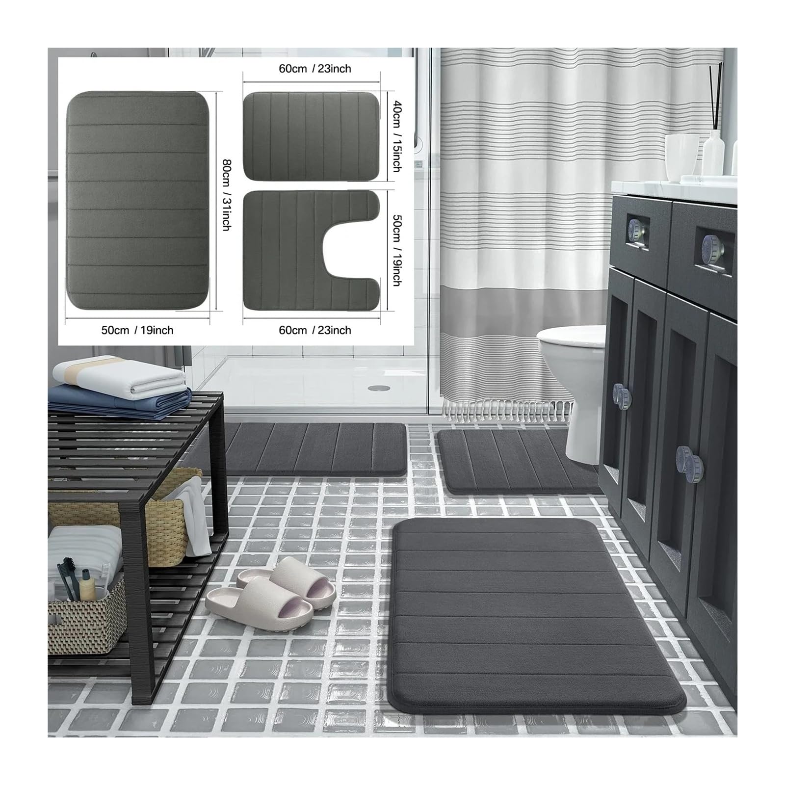 3 Stück Memory Foam Badteppiche Saugfähige Badezimmer rutschfeste waschbare Matten for Bodenteppiche für das WC