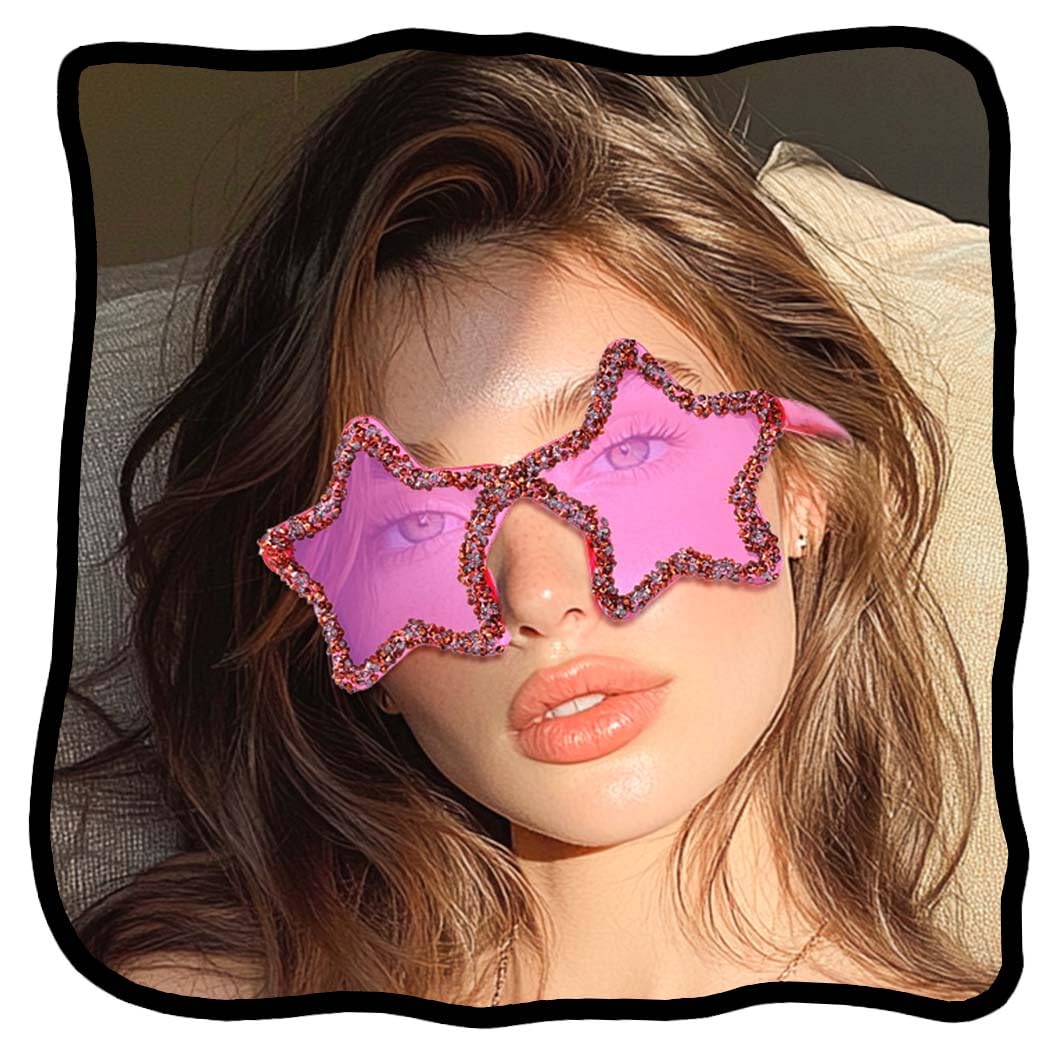 Woeoe Rimless Star Shape Sunglasses Rhinestone Glasses for Women Diamond Crystal Sunglasses Costume Party Accessory