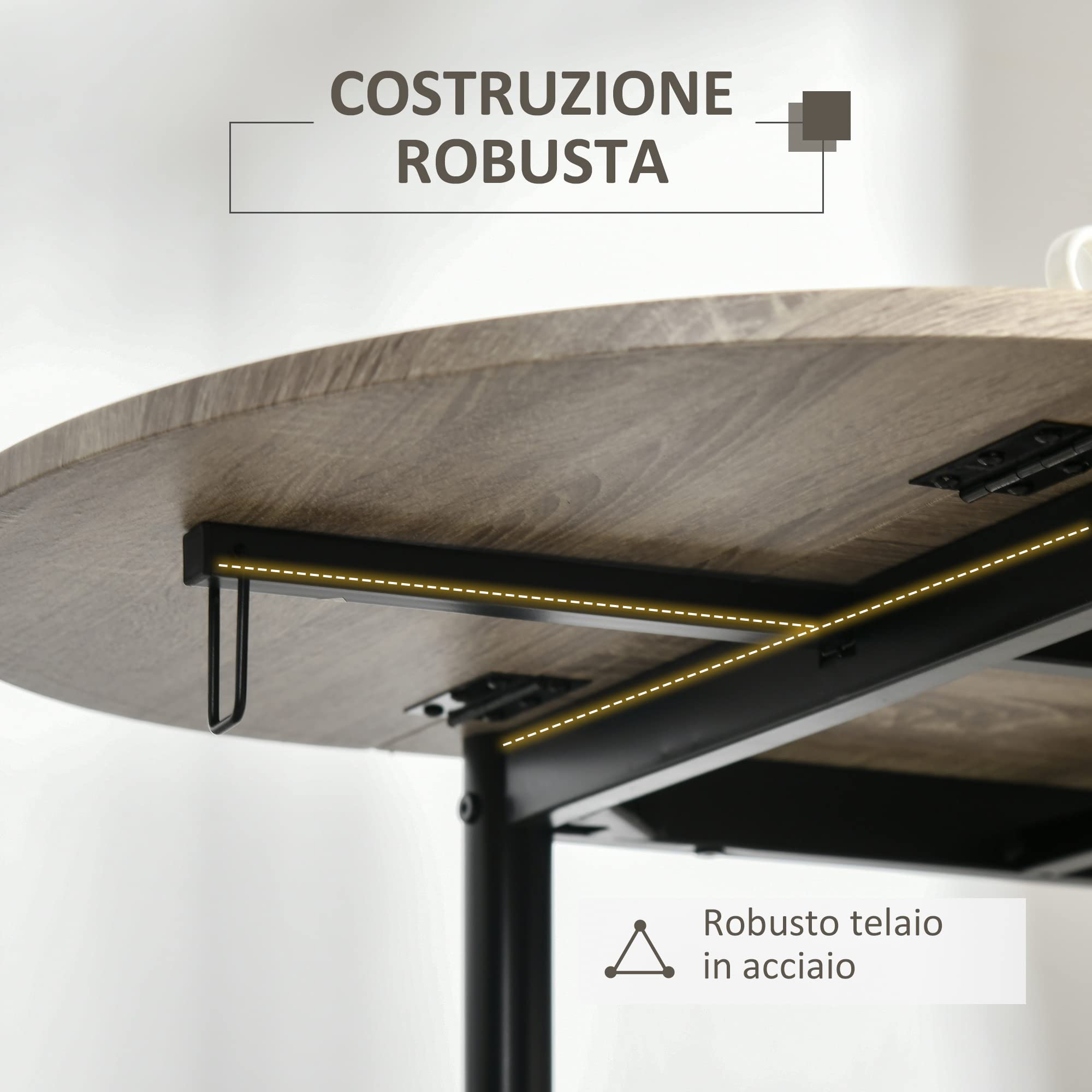 HOMCOM Set da Pranzo 3 Pezzi con 2 Sedie e 1 Tavolo da Pranzo Ovale in MDF e Acciaio per Spazi Limitati, Color Legno