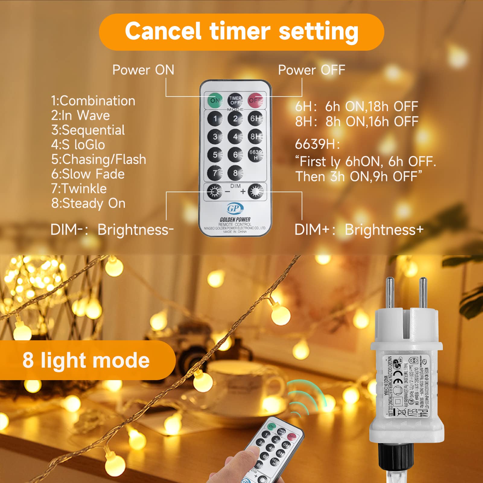 WOWDSGN Kugel Lichterkette, 300 LEDs Lichterkette 30M Dimmbar, Partylichterkette mit Stecker für Innen und Außen, 8 Leuchtmode, Enegiesparend, ideal für Weihnachten, Hochzeit, Party, Garten, Warmweiß