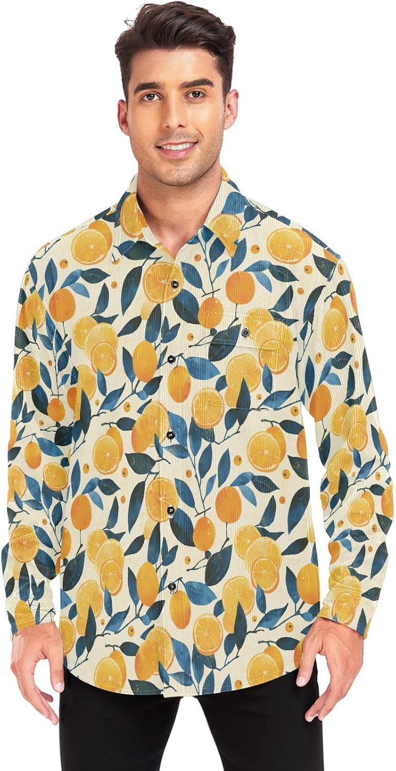 KLL Floral Pattern Orange Fruits Ladies Mens Slim Fit Rugby Shirts Outdoor Long Sleeve Blouse