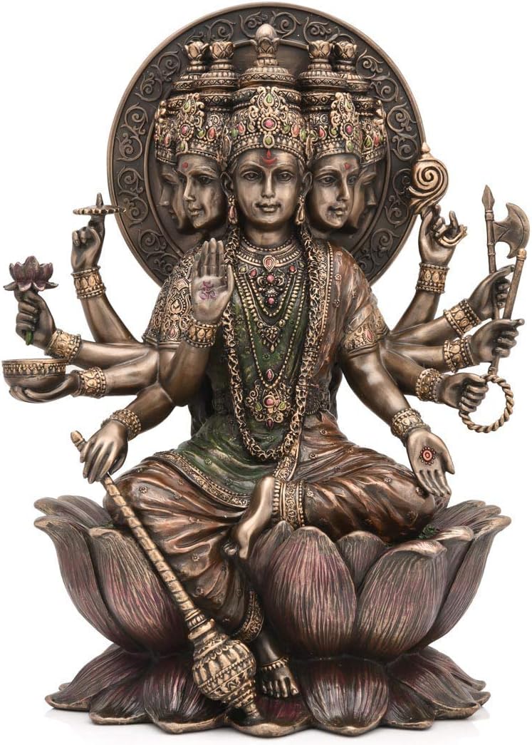 Goddess Gayatri on Lotus Cold Cast Statue, Diwali Gift, Home Decor, Hindu God, 10.5 inches