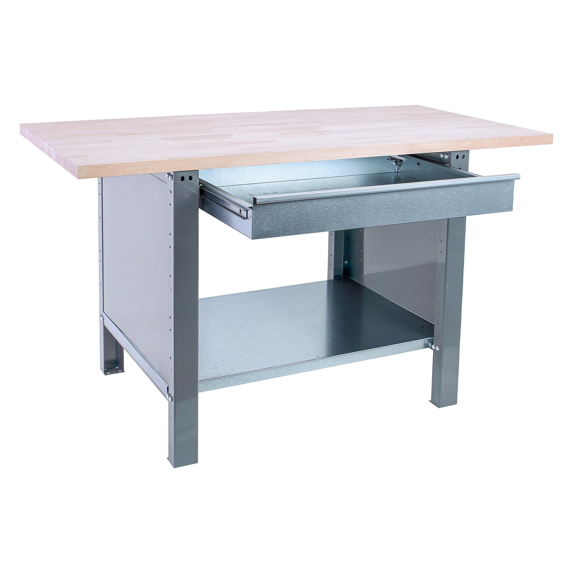 SimonRack Banco de Trabajo Taller, Capacidad Carga 1000 kg, 865x1200x750 mm, Mesa de Trabajo, 1 Cajón, Gris/Haya - BT6 PRO | Tablero Madera Alistonada 32 mm, Capacidad Carga 1000 kg, Madera Haya, Gris , Pintura anticorrosión