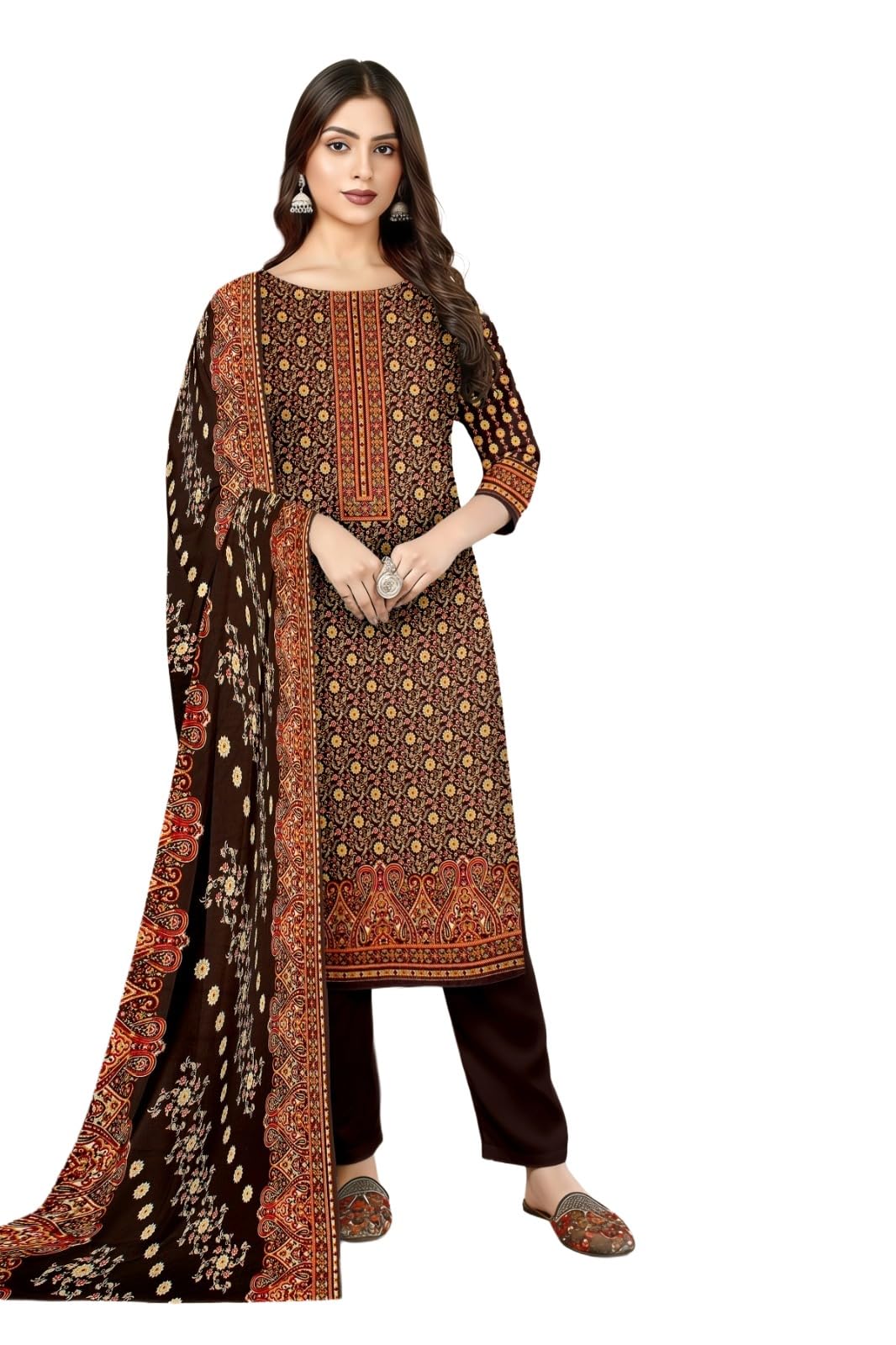 Women's Unstitched Winter Wear Kashmiri Kani Printed Heavy Woolen Pashmina Salwar Suit Dress Material with Printed Shawl Dupatta-image-38