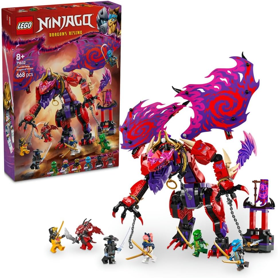 NINJAGO Thunderfang Dragon of Chaos Toy - Building Set w/ 6 Ninja Minifigures & a Dragon Figure - Gift for 8+ Year Old Boys, Girls & Dragons Rising Fans - Holiday Treat - 71832