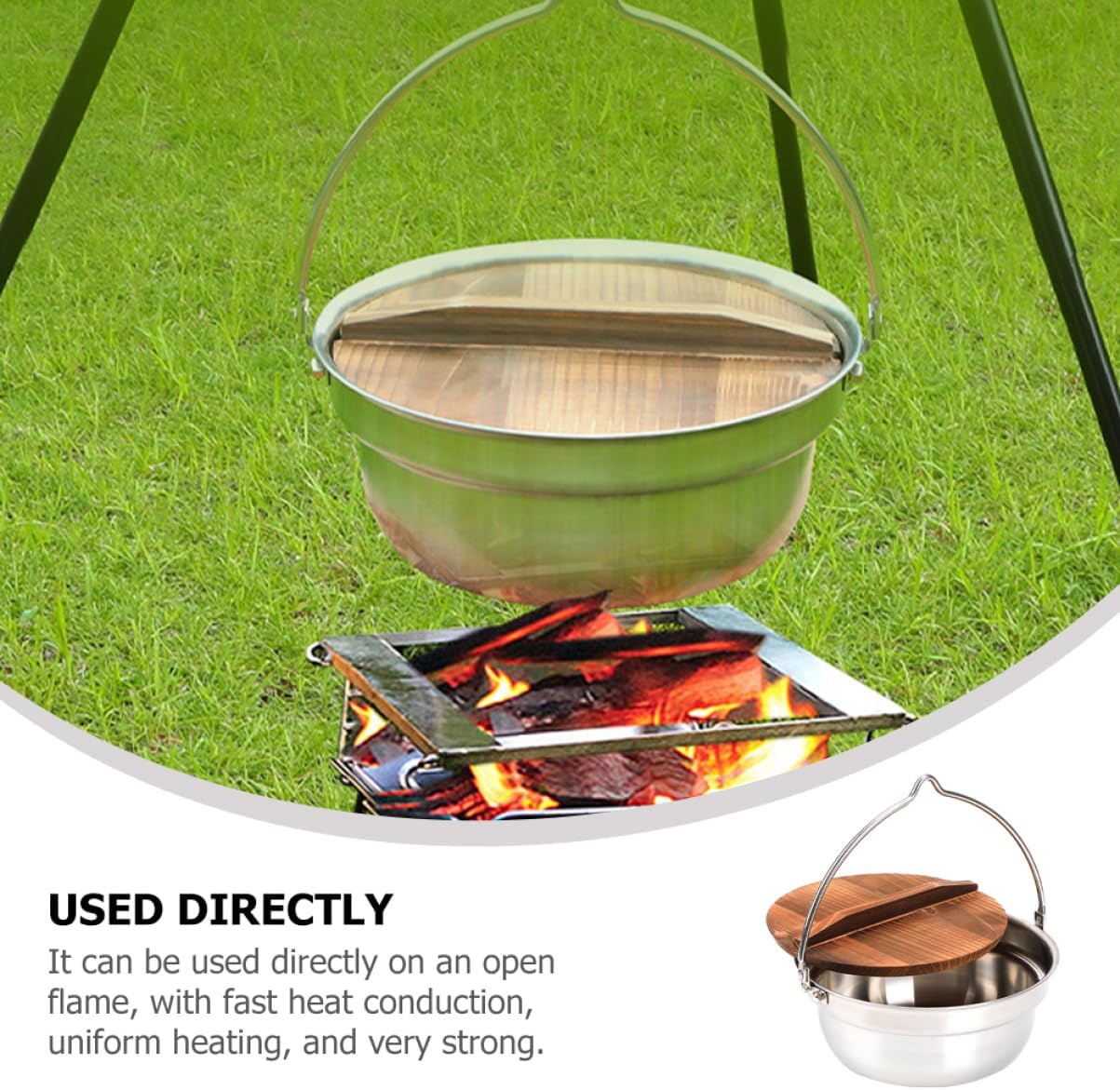 1set Stainless Steel Camping Soup Pot Multi-use Cooking Boiler Hanging Handle for Outdoor Activities Heat Resistant Easy to Clean for Picnics and Hiking