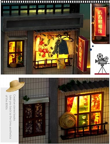 Miniatura 7 de Flever Kit en miniatura de rincón de libro para casa de muñecas, decoración de estante de estilo chino, rompecabezas de madera 3D, kit en miniatura