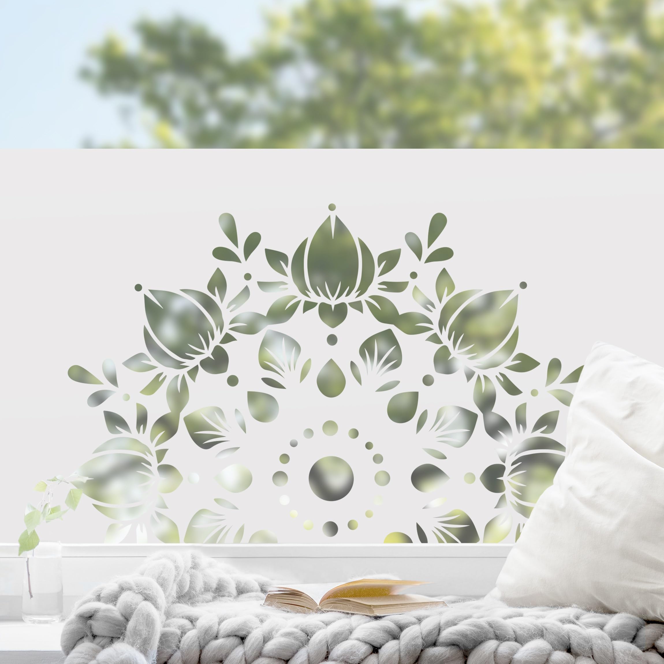 Fensterfolie statisch haftend Spirituell Sichtschutz Milchglas - Made in Germany - Mandala Orientalisch Blickdicht Scheibe Innen Schlafzimmer Wohnzimmer Küche Glas 1693 (60x60cm)