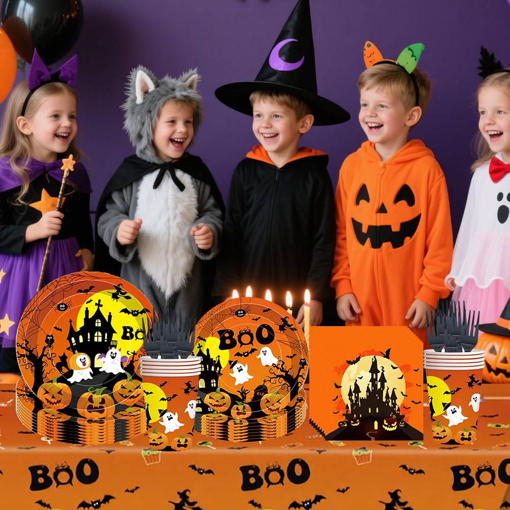 Bikasun Set Di Stoviglie Per Feste Di Halloween 16 Ospiti, Bicchieri - copertina