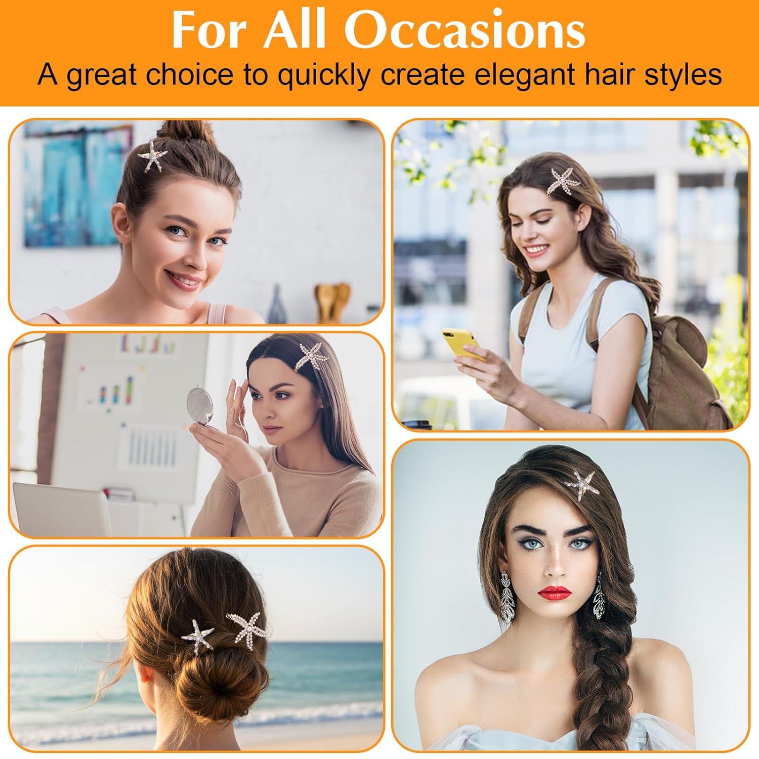 4PCS Starfish Hair Clip Rhinestone Pearl Starfish Hair Clip for Women Girls Bride Wedding Birthday Gifts Beach Hair Accessories - Image 5