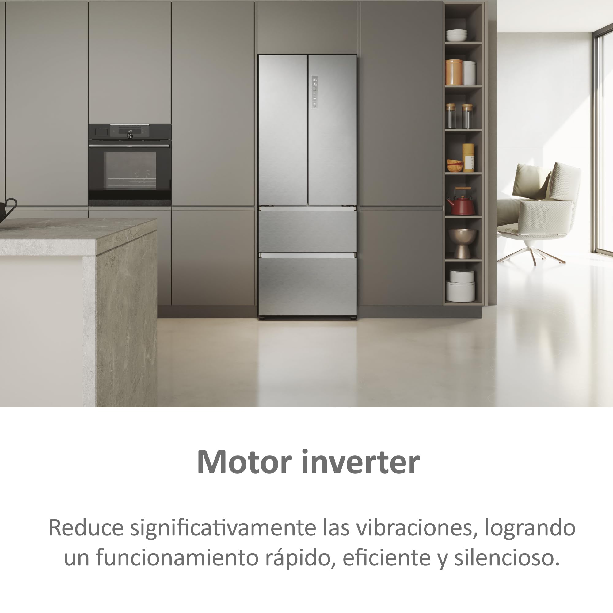 HAIER FD 70 Series 5 HFR5719ENMG - Frigorífico Puerta Francesa, Cajones Direct Access, Circular AirFlow, Motor Inverter, My Zone Plus, Total No Frost, Ancho 70cm, Alto 1,90m, 446L, Luz LED, Inox