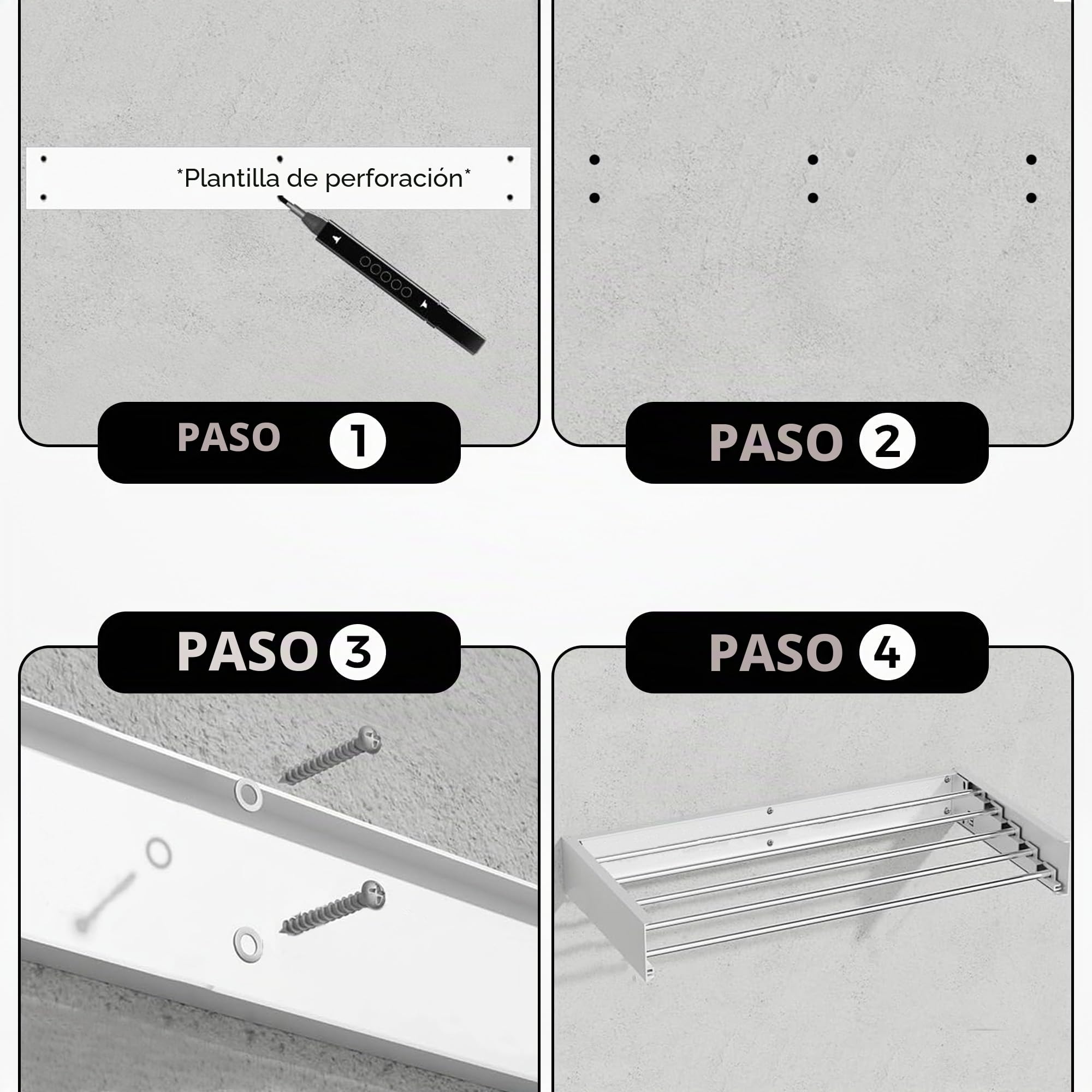 Vonia Tendedero Extensible de Pared 80 x 40 cm - Tendedero Plegable con 4 m de Secado y Carga de 25 kg - Tendedero Retráctil para Interior y Exterior - Aluminio - Blanco