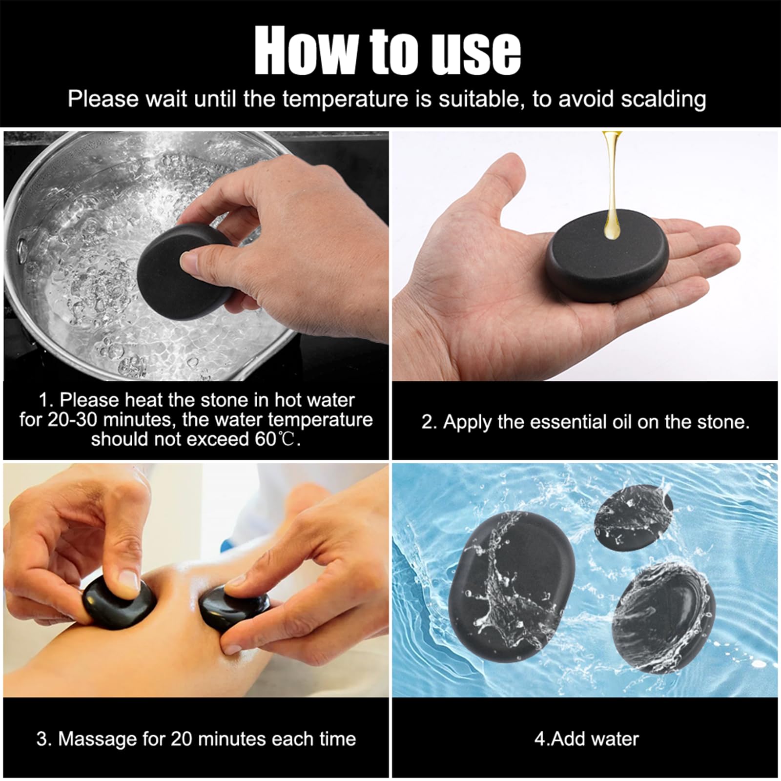 Zestaw do masażu Hot Stone 9 sztuk, kamienie do masażu z bazaltu, zestaw | (3 duże / 3 średnie / 3 małe), wytrzymałe kamienie do masażu, kamienie do masażu, relaksu, domowego spa