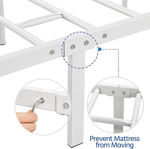 Miniatura 4 de Yaheetech Base de colchón de metal clásica individual de 13 pulgadas con cabecera y estribo, no necesita somier, almacenamiento debajo de la cama,