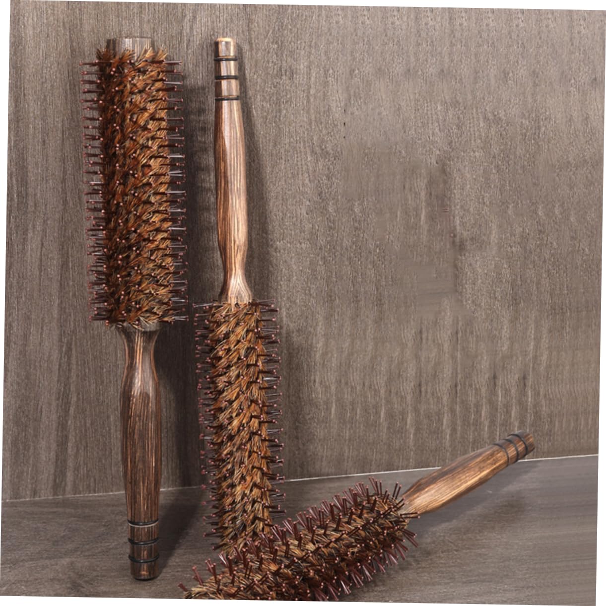 FRCOLOR 4 cepillos de pelo de cerdas slico clips para el pelo, accesorios para el pelo, pequeño cepillo redondo, cepillo para el pelo grueso, cepillo de pelo de madera, peine de pelo