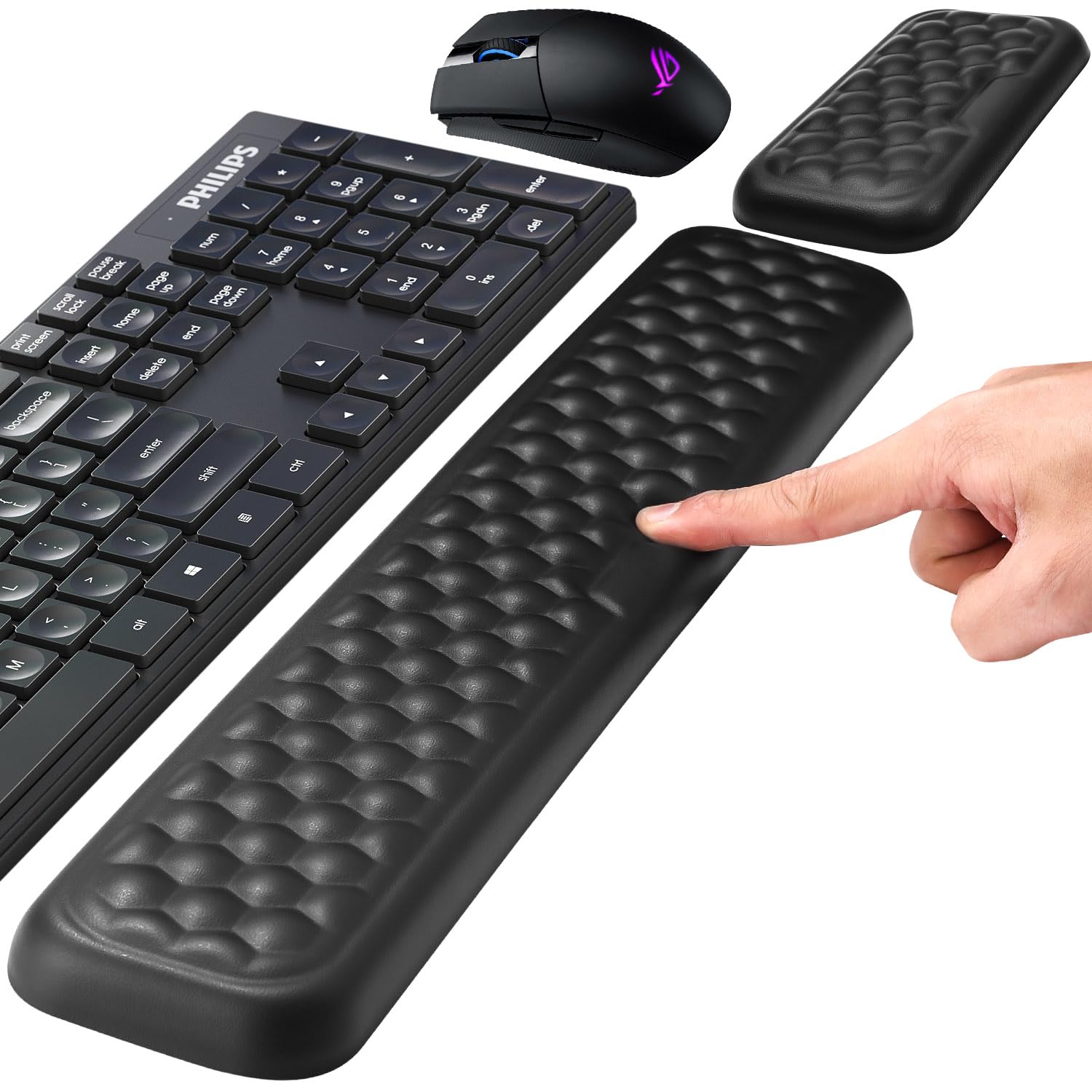 Ergonomico Set Poggiapolsi Memory Foam in Pelle PU Impermeabile Antiscivolo Nero per Tastiera e Mouse