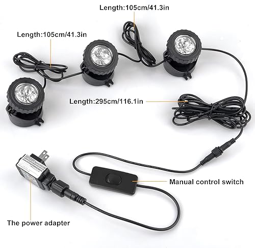 Miniatura 5 de 3000K - Luces de estanque blancas cálidas de 3000 K, focos LED sumergibles para paisaje, control de interruptor, impermeable, IP68, iluminación para
