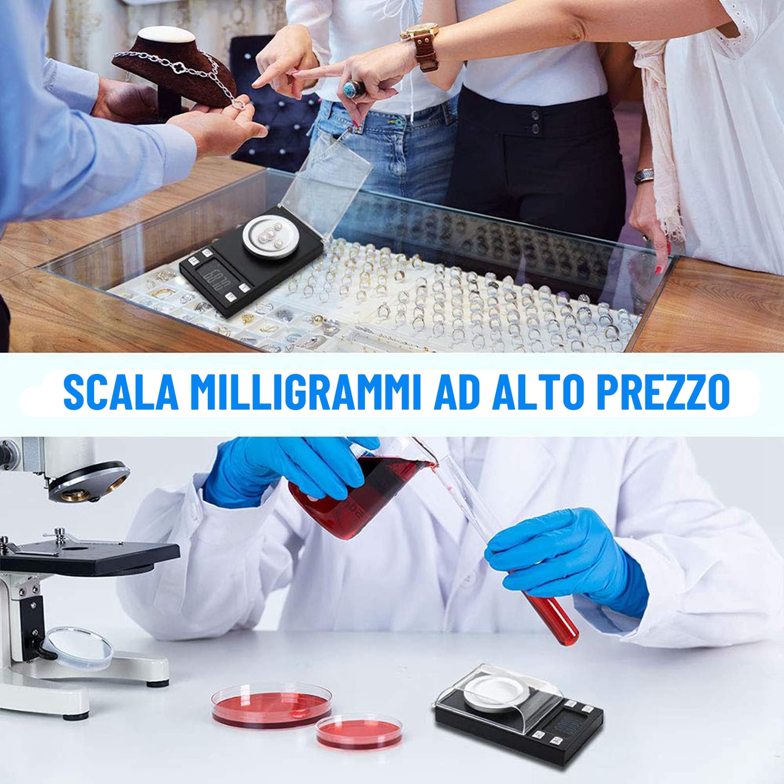 UNIWEIGH Milligrammo Scala 50g/0.001g Precisione Mini Carat Gram Bilancia Tascabile con Tara Display LCD