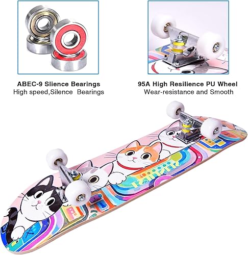 Miniatura 4 de Patinetas para principiantes, niños, niñas, adolescentes y adultos, patinetas estándar completas de 31 pulgadas con diseño de unicornio y calavera