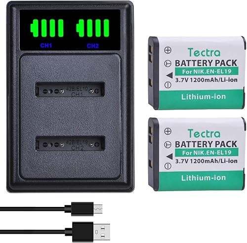 2 baterías EN-EL19 y cargador USB dual LED para Nikon Coolpix A300, W100, W150, S3100, S3200, S3300, S3500, S3600, S3700, S4100, S4200, S4300, disponible en Yaxa Venezuela