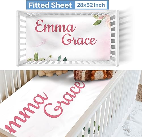 Miniatura 3 de KAINSY Juego de ropa de cama personalizado para cuna, 5 piezas, juego de cuna de bebé personalizado con nombre, juego de ropa de cama de cuna para