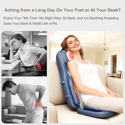 Miniatura 4 de Rainwolf Shiatsu - Cojín de masaje de cuello y espalda con calor, masajeador de espalda completa 4D para aliviar la fatiga, intensidad y altura