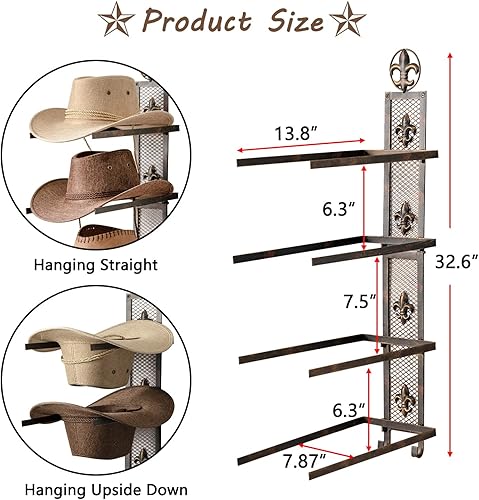 Miniatura 3 de Perchero de sombrero de vaquero para pared, soporte de metal para 4 sombreros, soporte vertical para sombreros occidentales, soporte de pared,