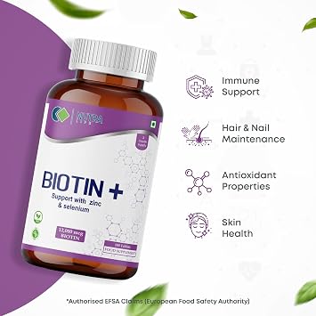 Nutra Life Biotin with Zinc & Selenium Tablets - 12000 mcg - 180 Tablets - Hair Growth Vitamins for Thicker Hair er Beard - Faster Nail Growth - Healthy Skin - for Men & Women