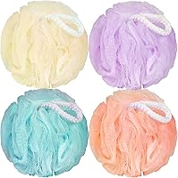 Farmoga Bath Loofah Sponges 4 Pack - Exfoliating Shower Pouf Body Scrubbers, Soft Mesh 50g Colorful Bath Sponges for Men Women Kids
