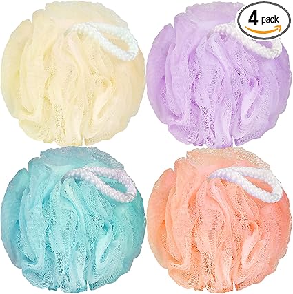 Bath Loofah Sponge Body Scrubber Shower Sponge Exfoliating Mesh Pouf Shower Ball Bath Sponges for Women and Men Bathing Accessories (4Pack 50G Colorful)