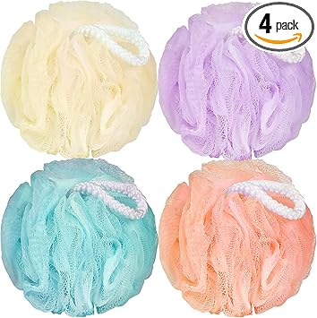 Bath Loofah Sponge Body Scrubber Shower Sponge Exfoliating Mesh Pouf Shower Ball Bath Sponges for Women and Men Bathing Accessories (4Pack 50G Colorful)