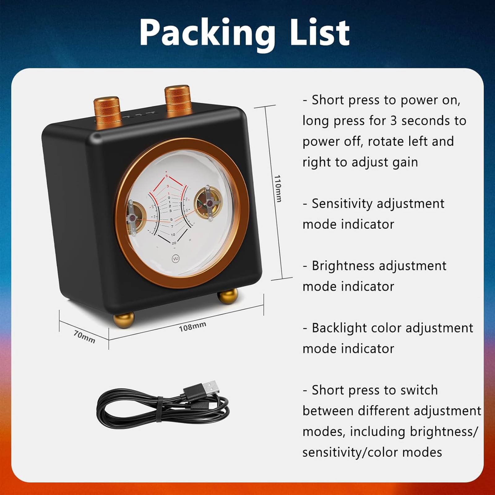 VU Meter Audio Pickup Light con luminosità regolabile, decorazione da scrivania retroilluminata per studio domestico e configurazione di gioco, ideale per produttori musicali e giocatori