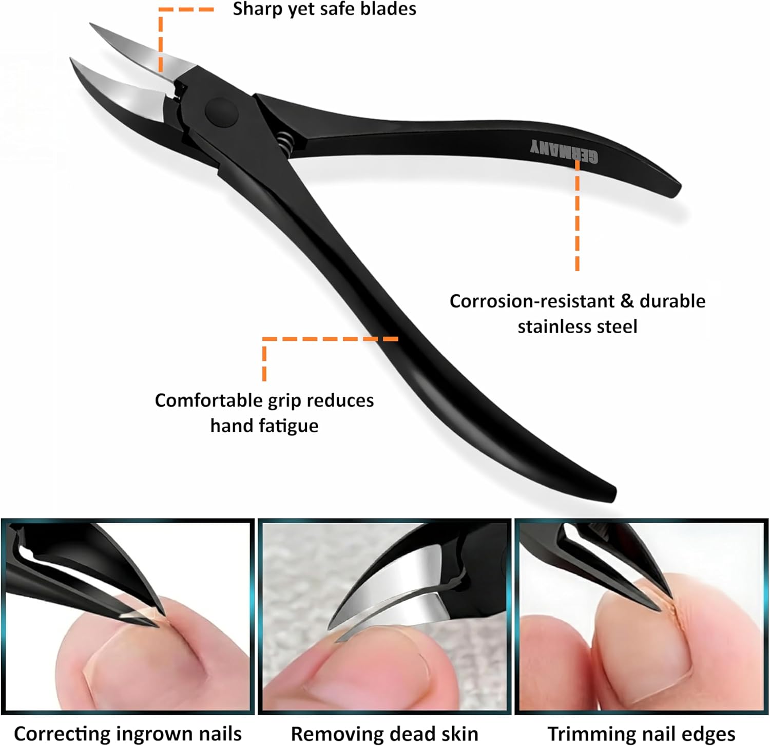 Germany - Apexay Cuticle Clippers – Professional Stainless Steel Cuticle Trimmer for Thick Nails, Ingrown Nails and Seniors, Sharp and Durable Blades for Salon and Home Use. (Black)