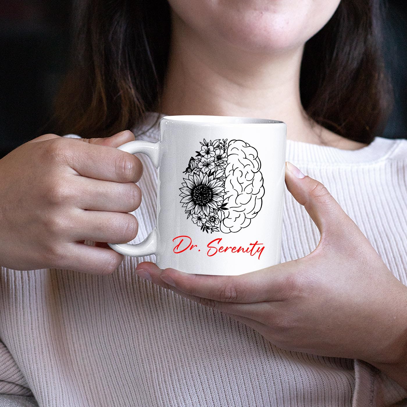 Personalized 15oz Coffee Mug For Neurological Nurses - Custom Floral Brain Design Ceramic Cup