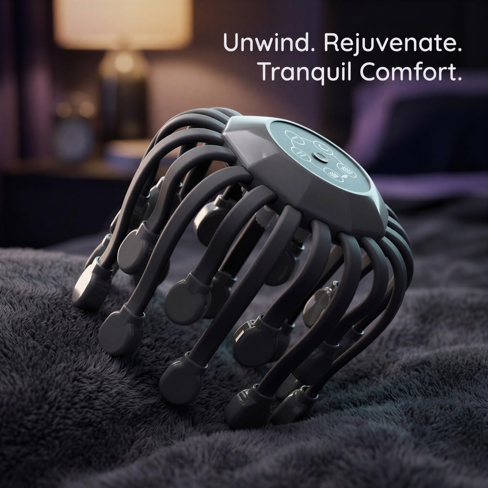 Kopfhaut-Massager, elektrischer Kopfhaut-Massager mit 20 Krallen, 5 Vibrationsmodi und 360° Real-Touch-Simulation, für Entspannung, Körperbelebung und Wohlgefühl, schlichtes Schwarz