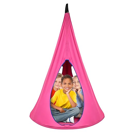 Sorbus Pod Swing for Kids - Durable Hanging Hammock Chair w/Adjustable Rope - 2 Windows & 1 Entrance - Tree Tent Sensory Swing for Kids Indoor Outdoor Use - 250lbs Sturdy Nest Swing - (Pink)