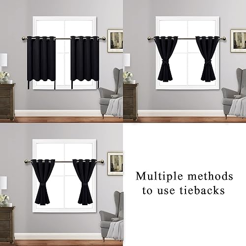 Miniatura 4 de JIUZHEN Cortinas cortas opacas de media ventana de cocina con alzapaños para sombras de sótano, cortinas con ojales para sala de estar, juego de 2