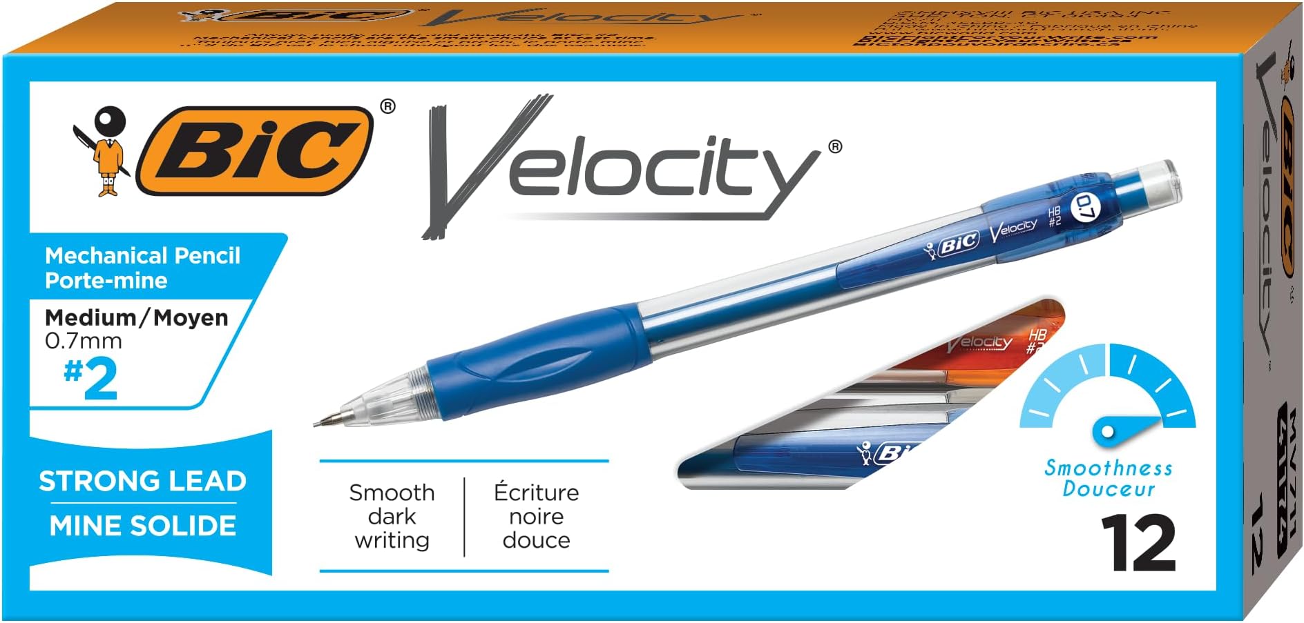 BIC Velocity Mechanical Pencil, Refillable, Thick Point (0.9 mm), 12