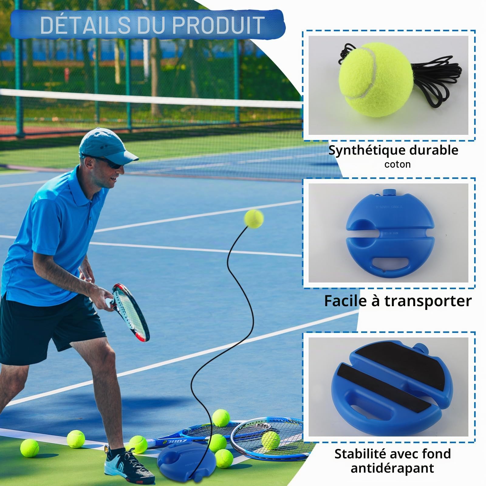 Set D'entraînement De Tennis CIYIN – 1 Balle Avec Cordon, Base Stable, Idéal Pour Débutants, Enfants Et Adultes