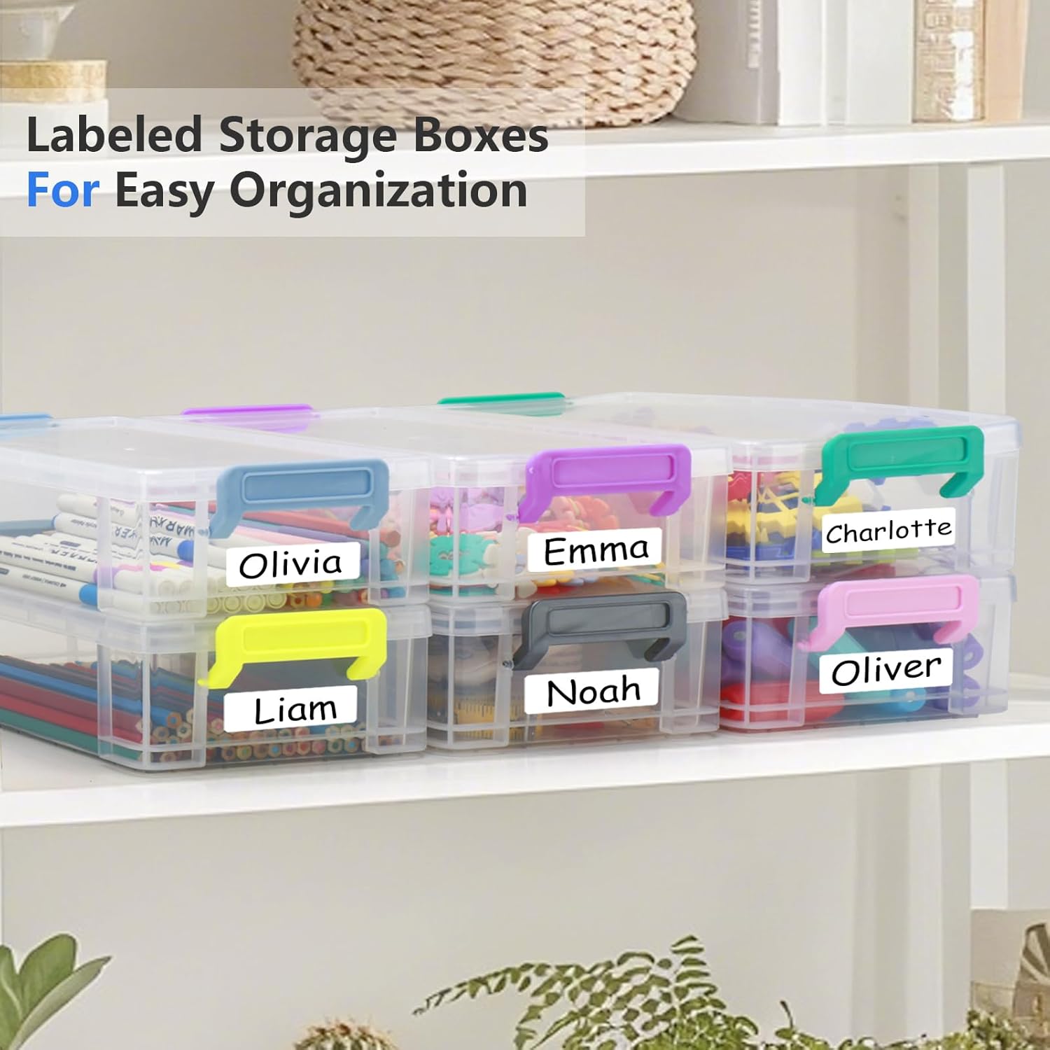 Extra Large Pencil Box, Plastic Hard Pencil Pen Case, Clear Crayon Box Bulk Marker Organizer, Plastic Storage Box Containers With Lids For Craft, Pen, Art, School Office Supplies(Multicolor 6 Pack) - Image 9
