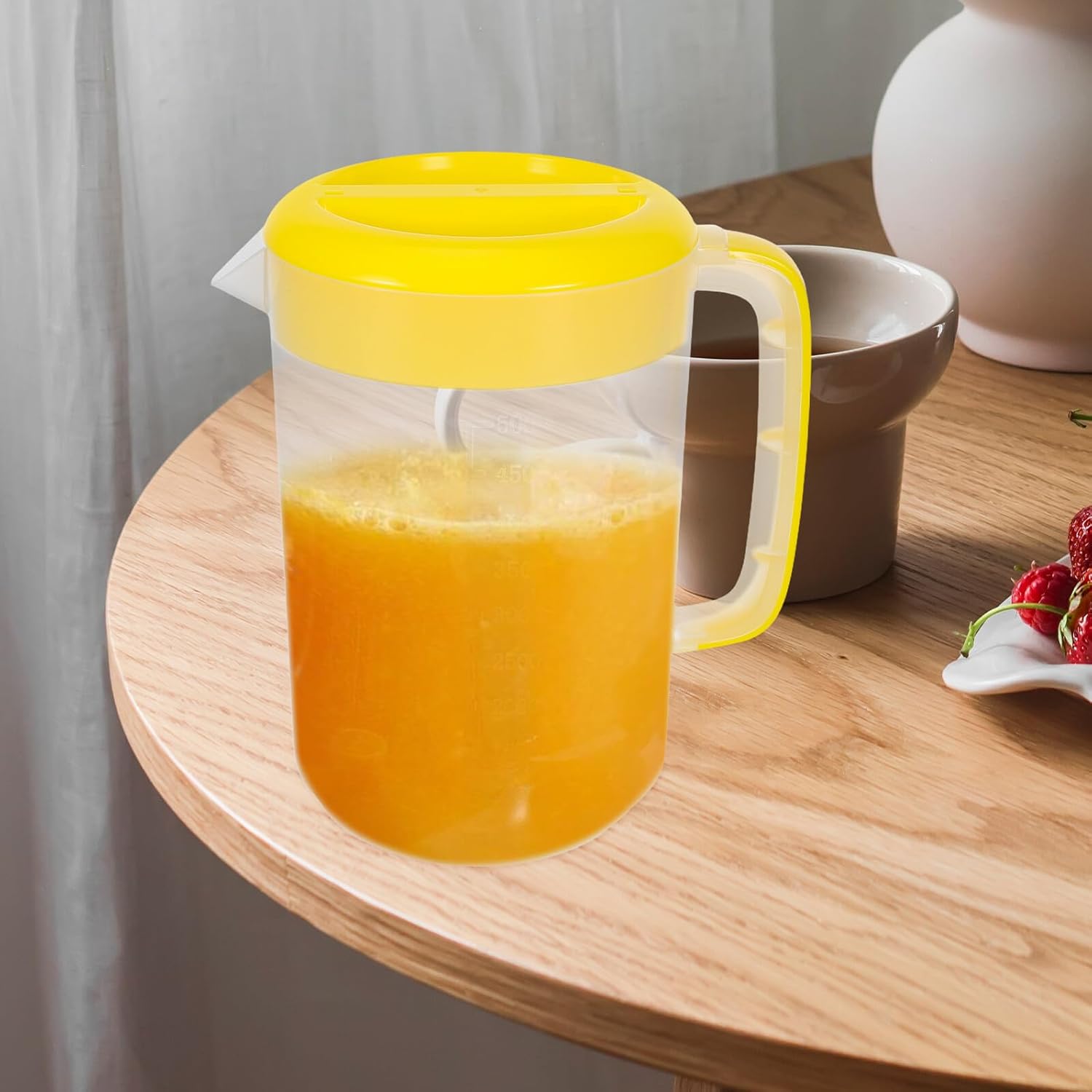 BESTonZON 2pcs Gallon Plastic Pitcher with Lid and Spout, Thickened Large Capacity Water Jug for Iced Tea and Cold Drinks, Bright Yellow Beverage Container for Fridge and Camping