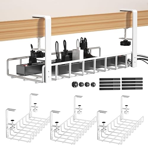 Miniatura 10 de Paquete de 2 bandejas debajo del escritorio, 31.4 pulgadas, organización de cables sin taladrar con abrazadera mejorada, organizadores de cables de