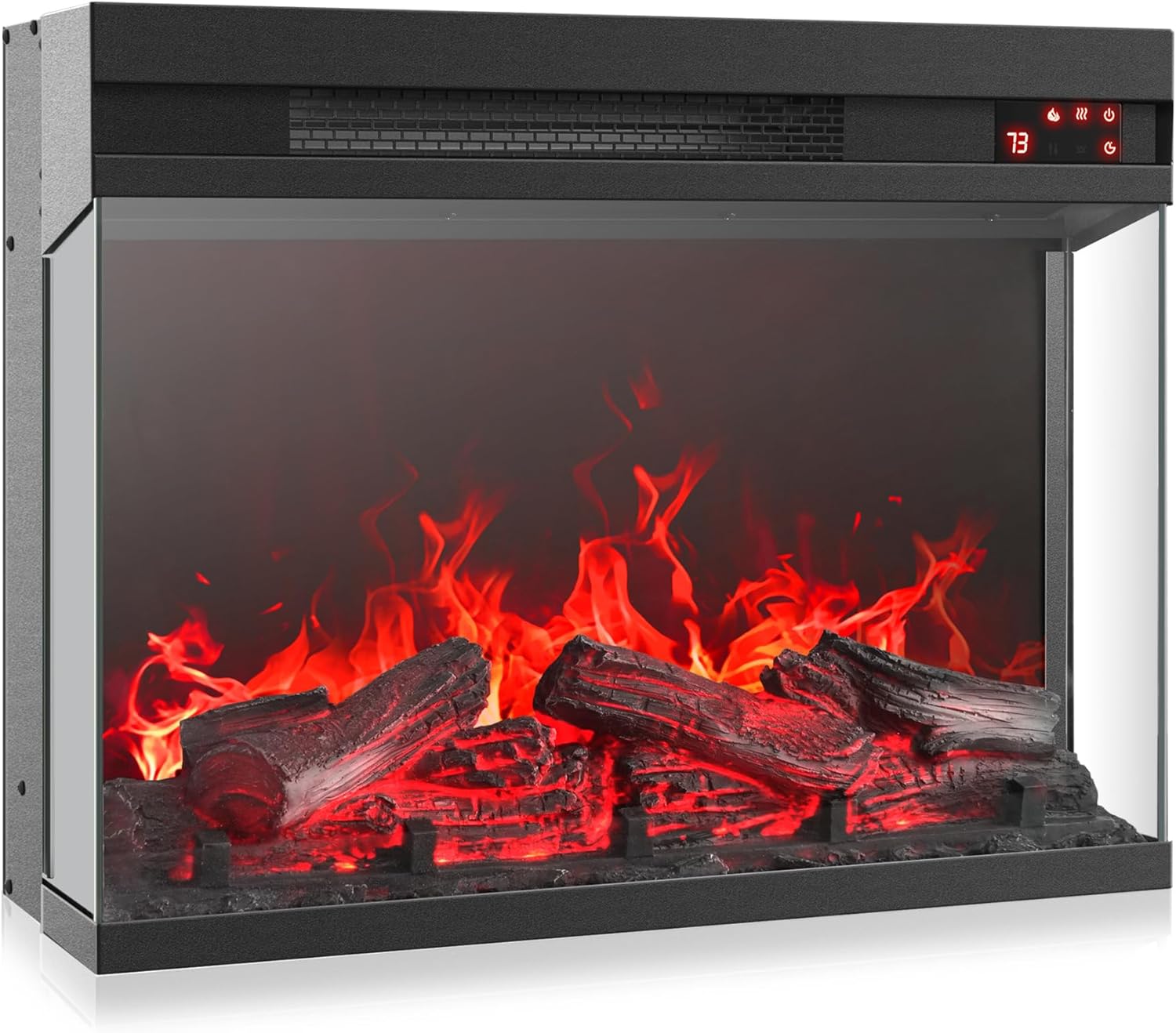 BELLEZE 23" Electric Fireplace with Realistic Crackling Sound, 3-Side Glass Display Fireplace Heater, Adjustable Timer & LED Flame Lights, Freestanding Indoor Fireplace for Bedroom, Living Room