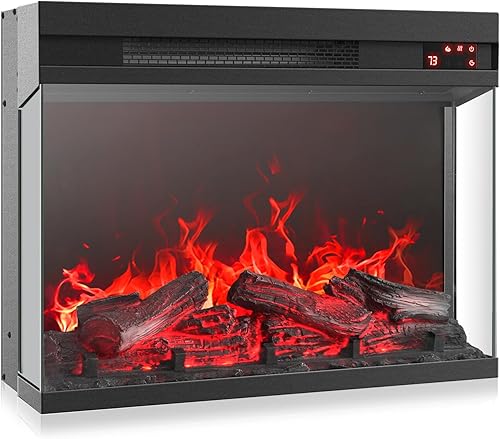BELLEZE Chimenea eléctrica de 23 pulgadas con sonido crepitante realista, calentador de chimenea con pantalla de vidrio de 3 lados, temporizador