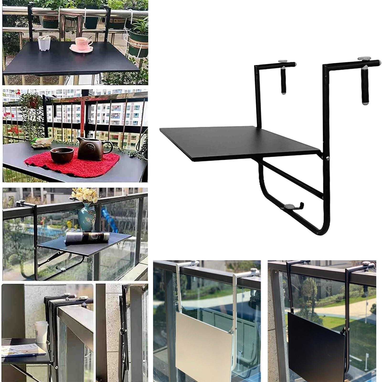 Table de Balcon Suspendue,Table Pliante avec Hauteur RéGlable, Table Rabattable métal, Table Pliante multifonctionnelle de Loisirs，Idéal for Lire ou Boire du café(White)