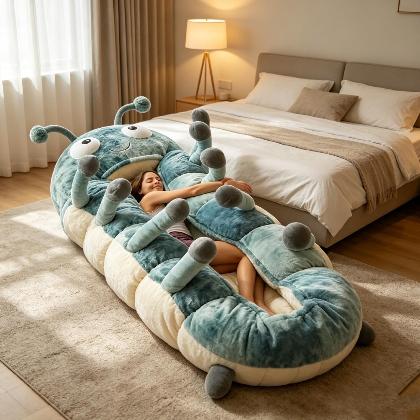 Hugging Caterpillar Sleeping Bags – Plush Cocoon Full-Body Lounger, Indoor Nap Pod, Pull Cord Hugging System, Cozy Reading Nest, Soft Convertible Sleeping Bag, Travel & Indoor Use
