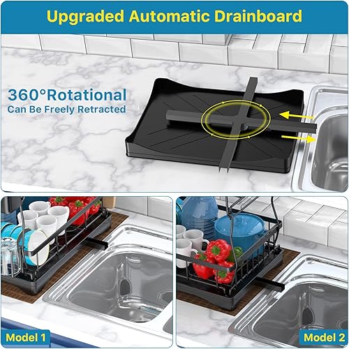 Miniatura 4 de Escurridor de platos estante grande de 2 niveles con escurridor de platos escurridor de platos para encimera de cocina con estante para ollas