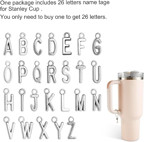 Miniatura 4 de 26 piezas de accesorios de letras para Stanley Cup, elegantes vasos, accesorios de letras con nombre y asa de identificación para Stanley (plateado)