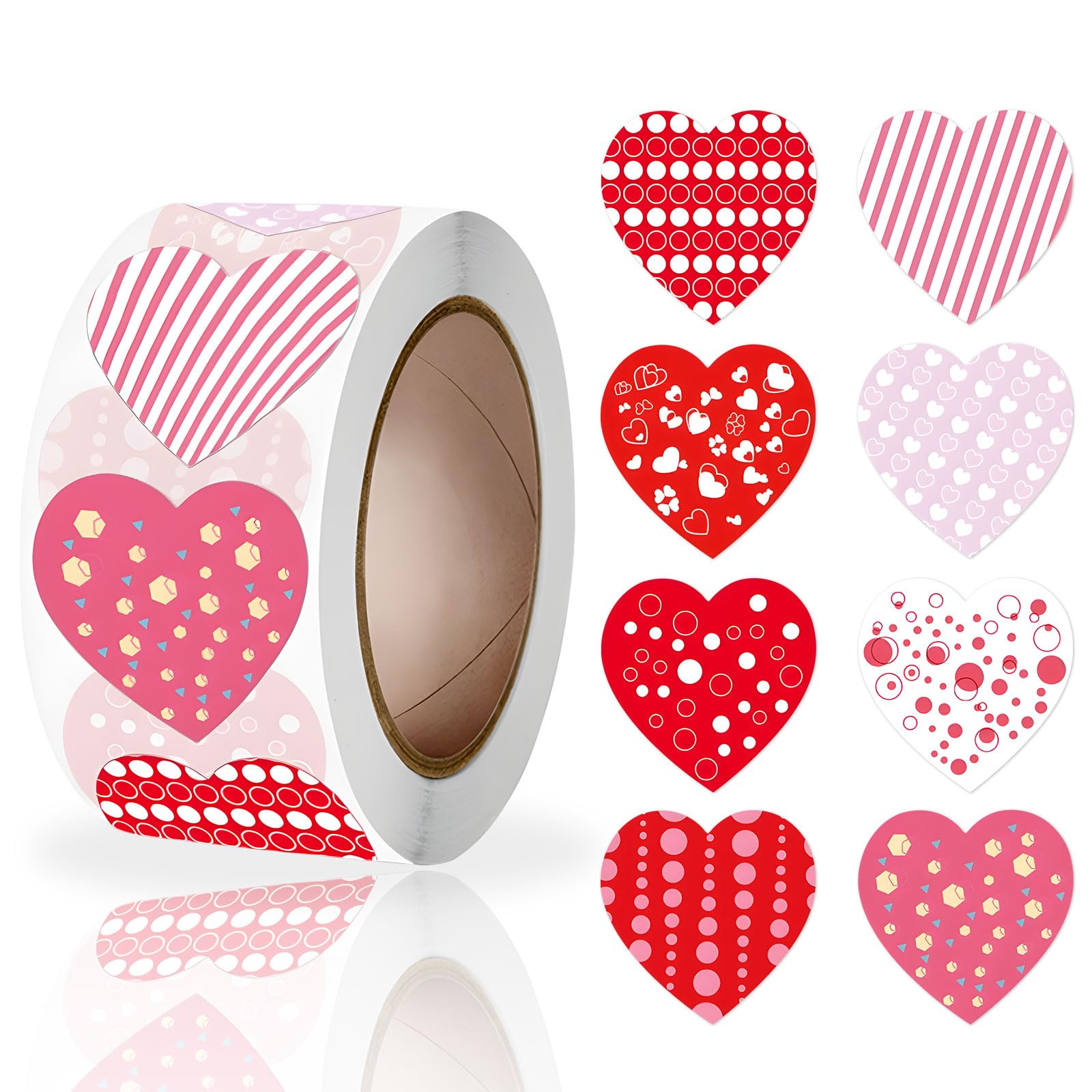 500Pcs Valentine Stickers Love Stickers Red Heart Stickers on a Roll 8 Designs Self-Adhesive Sticker Cute Sticker, Valentines Day Gifts Stickers, Valentines Day Decorations Supplies