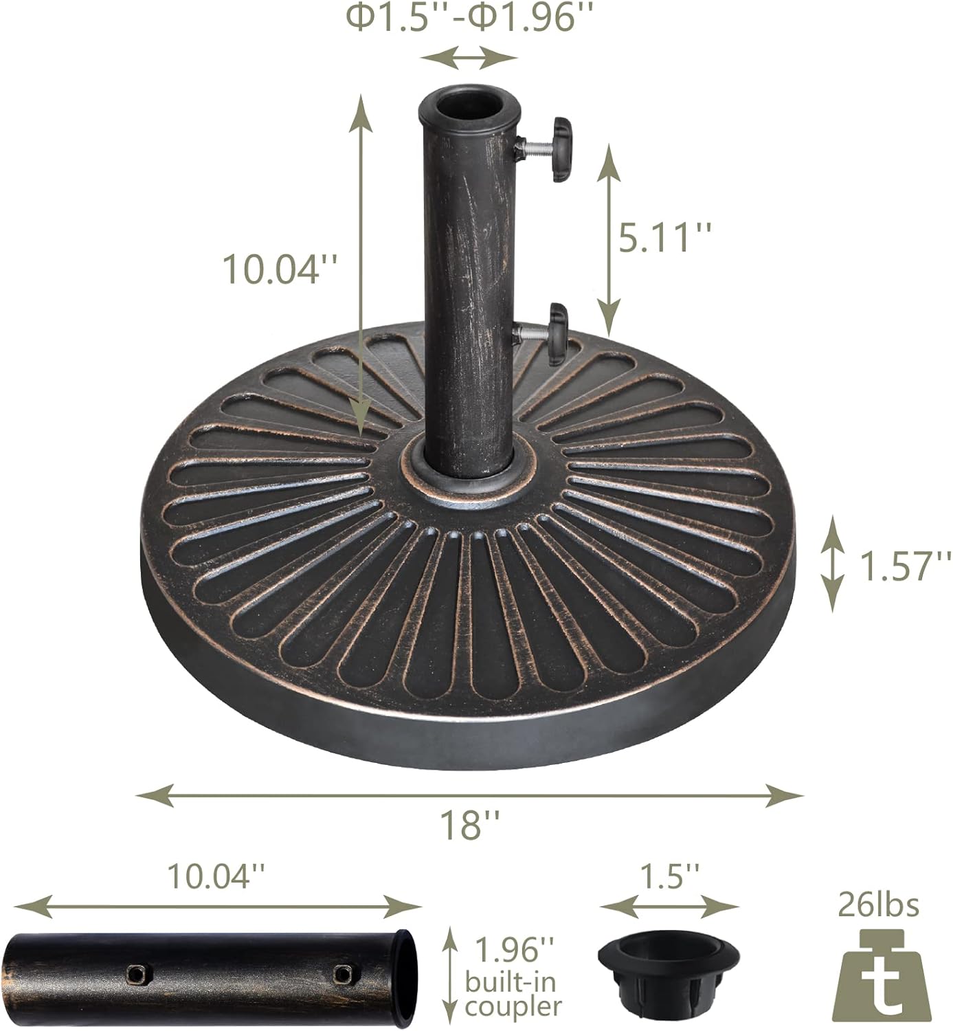EliteShade USA Umbrella Base Stand Market Patio Outdoor Heavy Duty Umbrella Holder with Concave Radial Pattern,Bronze - Image 2